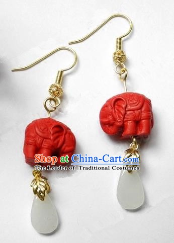 Asian Chinese Traditional Handmade Jewelry Accessories Jadeite Cinnabar Earrings for Women