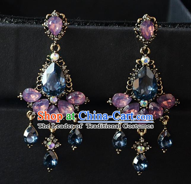 European Western Bride Vintage Jewelry Accessories Renaissance Crystal Earrings for Women