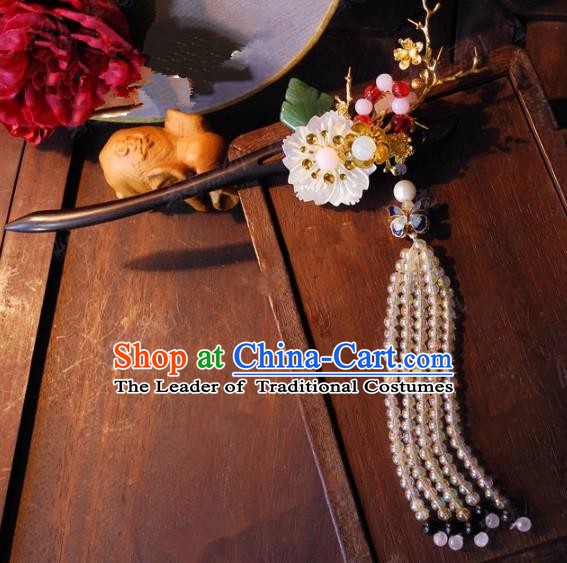 Chinese Handmade Classical Beads Tassel Hairpins Ancient Hanfu Headdress Hair Accessories Hair Stick for Women