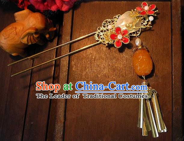 Chinese Handmade Classical Hairpins Ancient Hanfu Beeswax Tassel Hair Clip Headdress Hair Accessories for Women