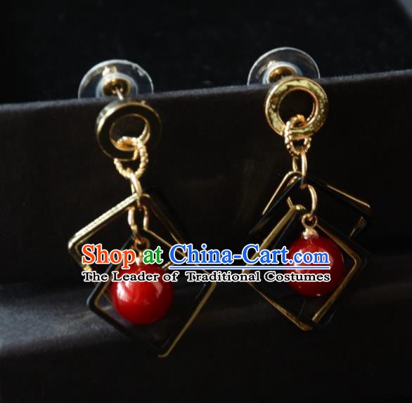 European Western Bride Vintage Accessories Eardrop Renaissance Red Bead Earrings for Women