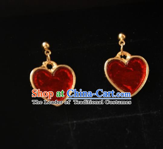 European Western Bride Vintage Accessories Eardrop Renaissance Red Heart Earrings for Women