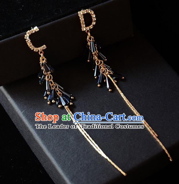 European Western Bride Vintage Accessories Blue Crystal Eardrop Renaissance Earrings for Women