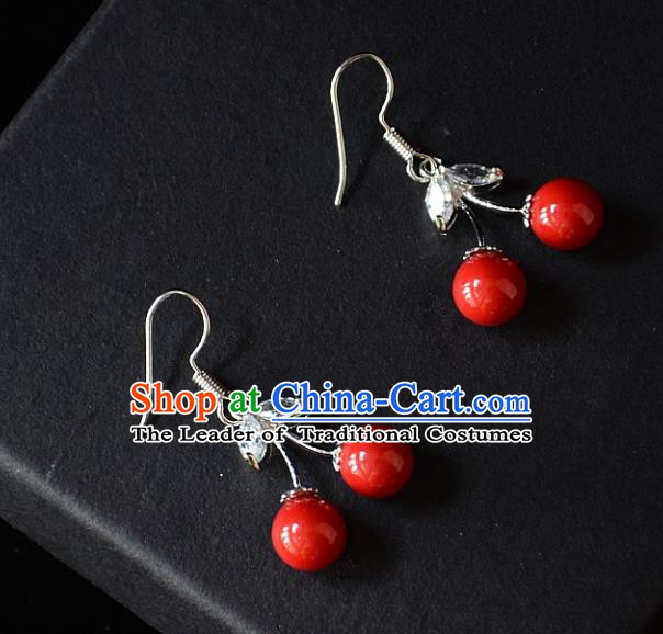 European Western Bride Vintage Accessories Red Cherry Eardrop Renaissance Earrings for Women