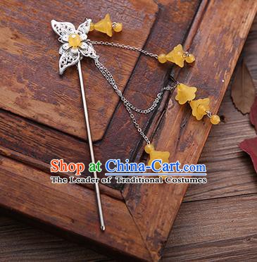 Handmade Chinese Ancient Princess Hair Accessories Butterfly Orange Tassel Hairpins for Women