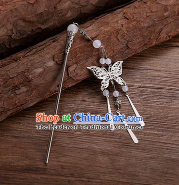 Handmade Chinese Ancient Princess Hair Accessories White Beads Butterfly Hairpins for Women