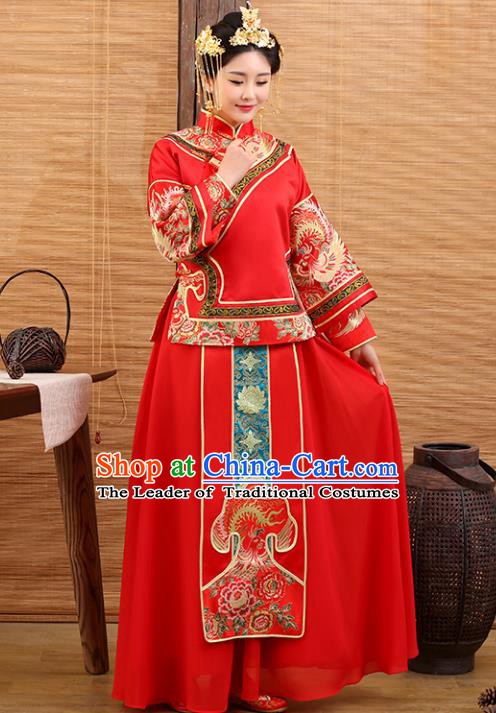 Traditional Ancient Chinese Costume Xiuhe Suits Wedding Embroidered Red Clothing for Women