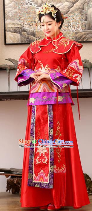 Traditional Ancient Chinese Costume Xiuhe Suits Wedding Embroidered Red Toast Clothing for Women