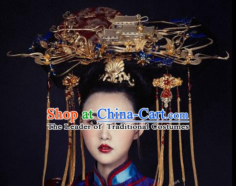 Chinese Handmade Classical Hair Accessories Qing Dynasty Headdress Phoenix Coronet Ancient Hanfu Hairpins for Women