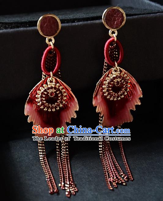 European Western Bride Vintage Red Tassel Earbob Accessories Renaissance Earrings for Women