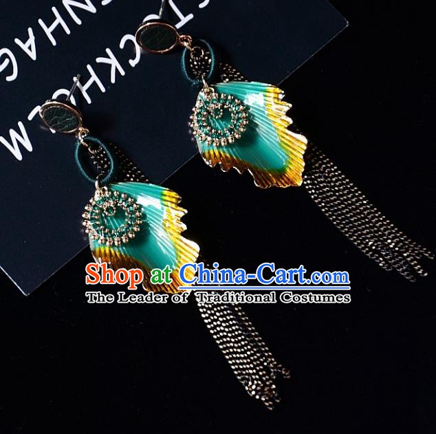 European Western Bride Vintage Tassel Green Earbob Accessories Renaissance Earrings for Women