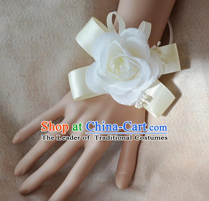 European Western Bride Wrist Flowers Accessories Vintage Renaissance Beige Rose Bracelet for Women