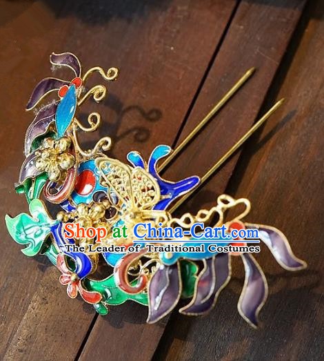 Chinese Handmade Classical Hair Accessories Ancient Hanfu Hairpins Cloisonne Hair Clip for Women