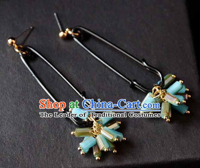 European Western Bride Vintage Accessories Renaissance Blue Beads Earrings for Women