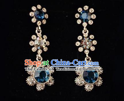 European Western Bride Vintage Accessories Renaissance Blue Crystal Earrings for Women