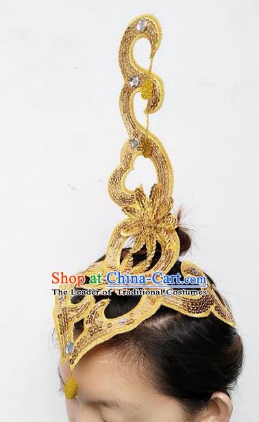 Chinese Classical Dance Yangge Folk Fan Dance Hair Accessories Yangko Golden Paillette Headwear for Women