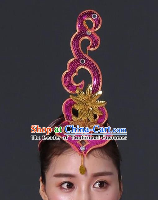 Chinese Classical Dance Yangge Folk Fan Dance Hair Accessories Yangko Rosy Paillette Headwear for Women