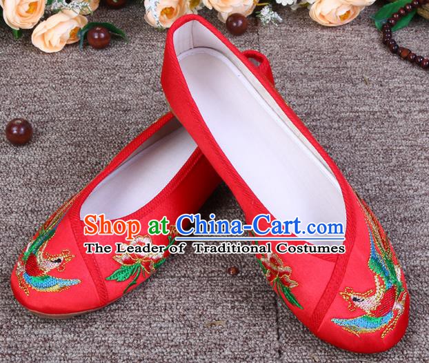 Asian Chinese Wedding Bride Shoes Embroidered Shoes, Traditional China Red Hanfu Shoes for Women