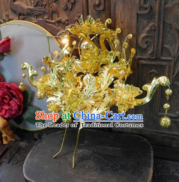 Chinese Handmade Classical Golden Phoenix Coronet Ancient Hanfu Wedding Hair Accessories for Women