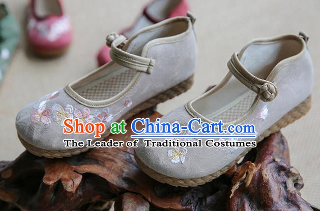 Traditional Chinese Grey Shoes Wushu Shoes Hanfu Shoes Embroidered Shoes