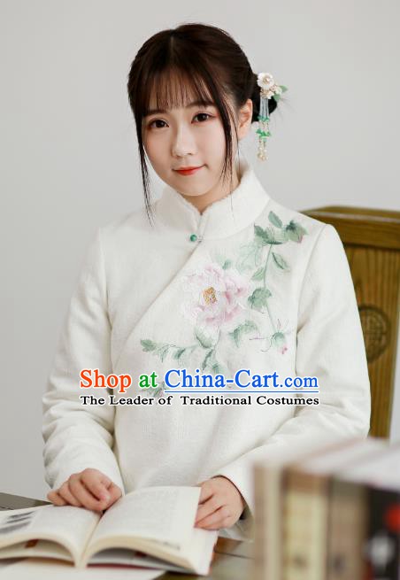 Traditional Chinese National Costume Cheongsam Blouse Tangsuit Embroidered Peony Coats for Women