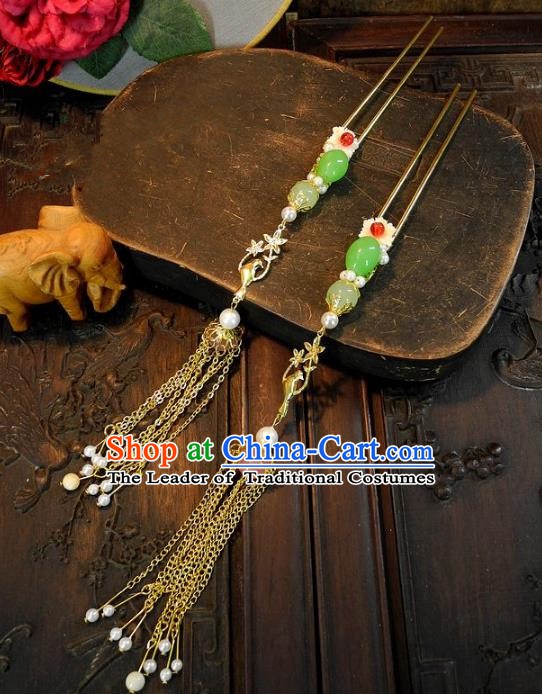 Chinese Handmade Classical Tassel Hairpins Ancient Hanfu Wedding Headdress Hair Accessories for Women