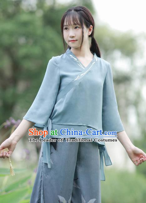 Traditional Chinese National Costume Embroidered Shirts Hanfu Cheongsam Blouse for Women