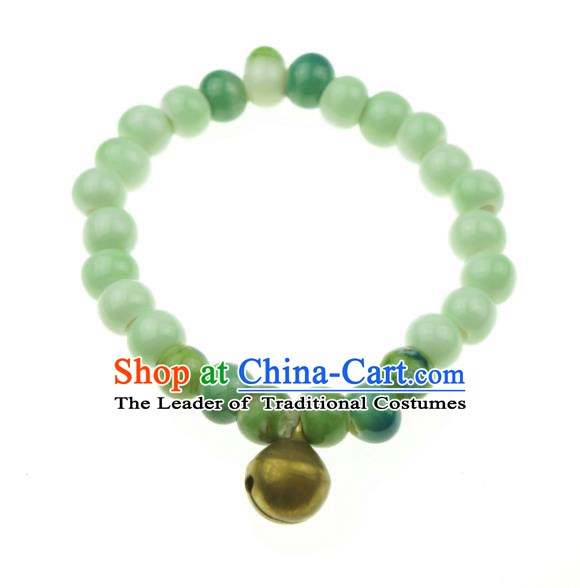 Traditional Chinese Bracelet Accessories Jingdezhen Ceramics Green Beads Bangle for Women