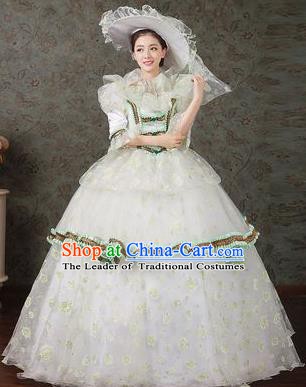 Traditional European Court Princess Renaissance Costume Dance Ball White Full Dress for Women