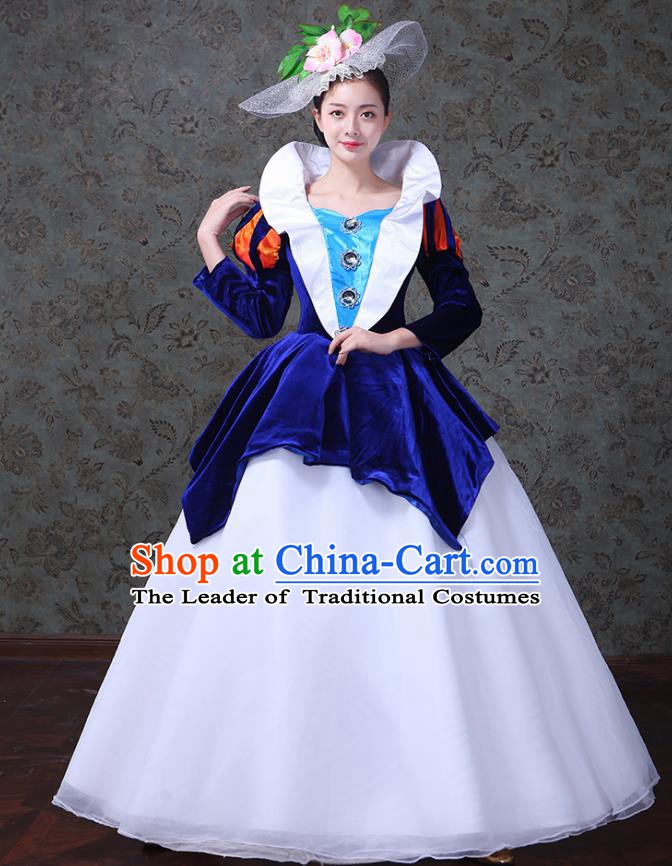 Traditional European Court Princess Renaissance Costume Dance Ball Royalblue Velvet Full Dress for Women