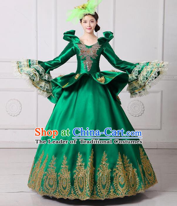 Traditional European Court Noblewoman Renaissance Costume Dance Ball Princess Green Dress for Women