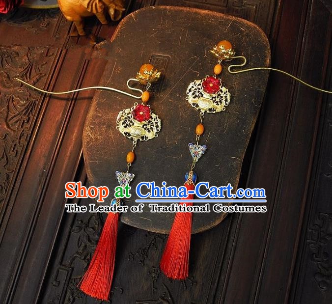 Chinese Handmade Classical Wedding Hair Accessories Ancient Hanfu Step Shake Tassel Hairpins for Women