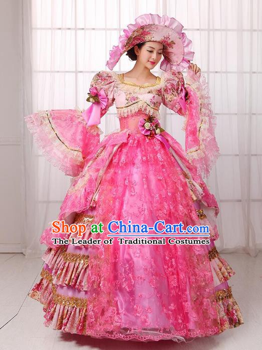 Traditional European Court Noblewoman Renaissance Costume Dance Ball Princess Peach Pink Full Dress for Women