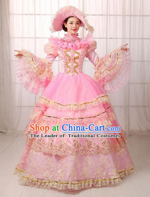 Traditional European Court Noblewoman Renaissance Costume Dance Ball Princess Pink Full Dress for Women
