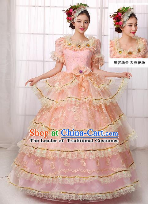 Traditional European Court Noblewoman Renaissance Costume Dance Ball Princess Pink Lace Full Dress for Women