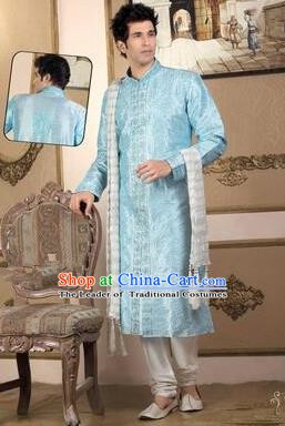 Traditional Asian India Stage Performance Blue Costume Hindustan Indian Prince National Clothing for Men