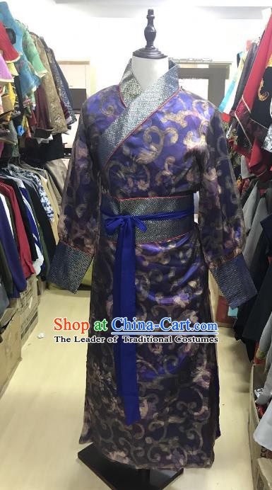 Traditional Chinese Stage Performance Costume Ancient Ming Dynasty Swordsman Royalblue Robe for Men