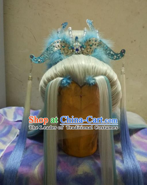 Traditional China Ancient Cosplay Prince Swordsman Wig and Hair Accessories Hairdo Crown for Men