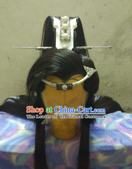 Traditional China Ancient Cosplay Nobility Childe Swordsman Wig and Hair Accessories Headwear for Men