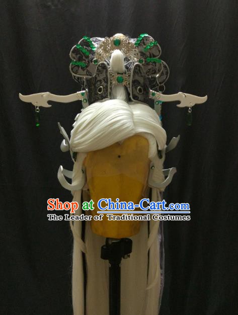 Traditional China Ancient Cosplay Knight Swordsman Wig and Hair Accessories for Men