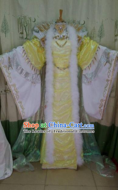 China Ancient Cosplay Asmodians Princess Costume Fairy Traditional Hanfu Yellow Dress for Women