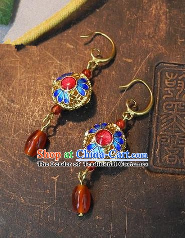 Asian Chinese Traditional Handmade Jewelry Accessories Palace Lady Cloisonne Earrings for Women