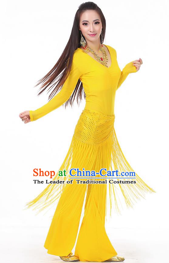 Asian Indian Belly Dance Yellow Costume Stage Performance India Raks Sharki Dress for Women