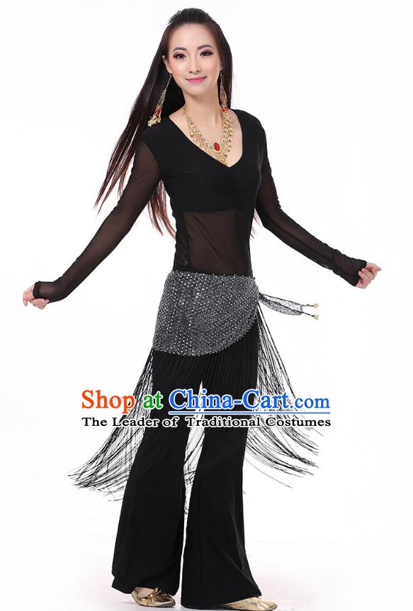 Asian Indian Belly Dance Black Costume Stage Performance India Raks Sharki Dress for Women