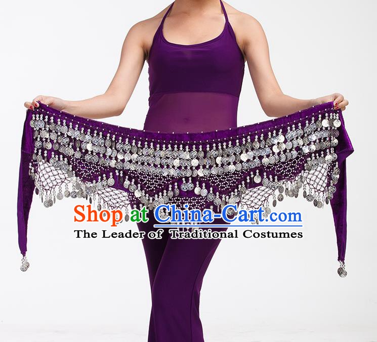 Asian Indian Belly Dance Paillette Purple Waistband Accessories India Raks Sharki Belts for Women