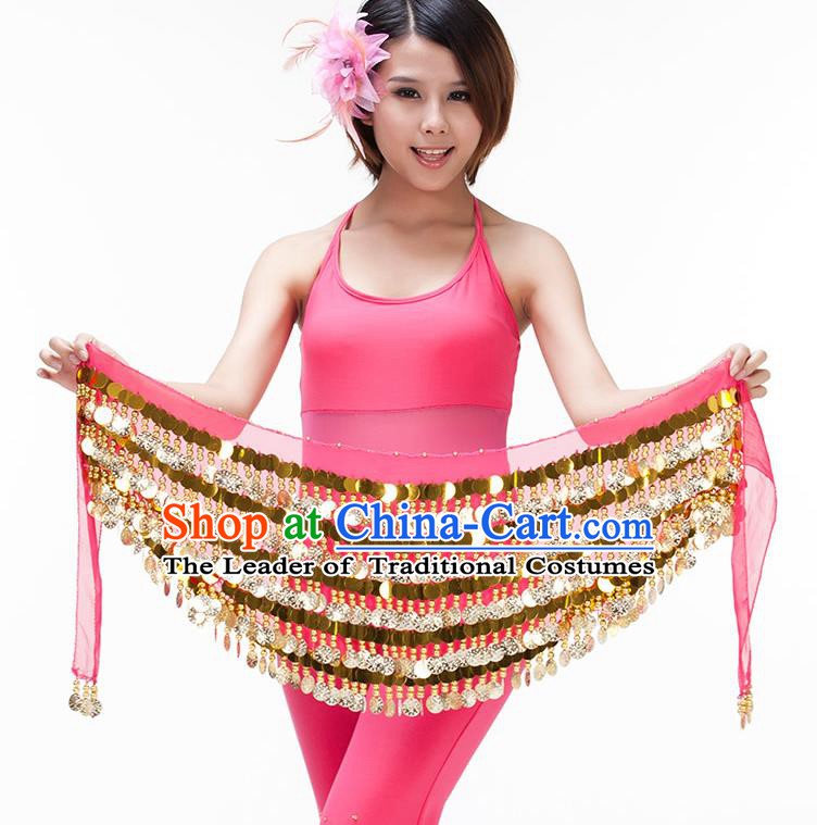 Asian Indian Belly Dance Paillette Waist Chain Peach Pink Waistband India Raks Sharki Belts for Women