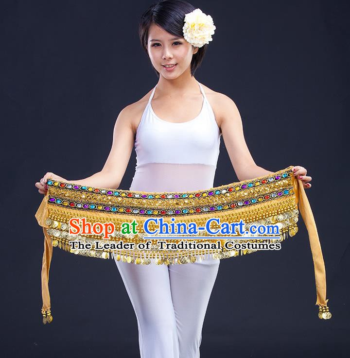 Asian Indian Belly Dance Golden Waistband Accessories India Raks Sharki Diamante Belts for Women