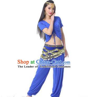 Asian Indian Belly Dance Costume Stage Performance Deep Blue Outfits, India Raks Sharki Dress for Women