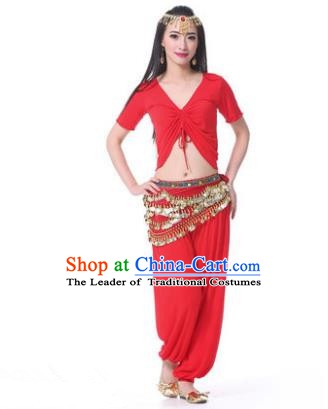 Asian Indian Belly Dance Costume Stage Performance Red Outfits, India Raks Sharki Dress for Women