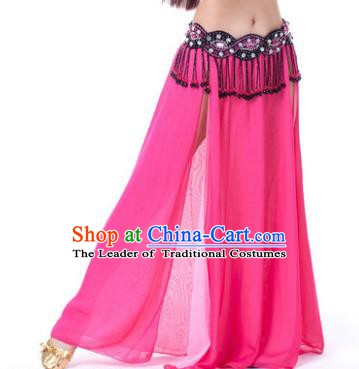 Asian Indian Belly Dance Costume Stage Performance Rosy Skirt, India Raks Sharki Slit Dress for Women